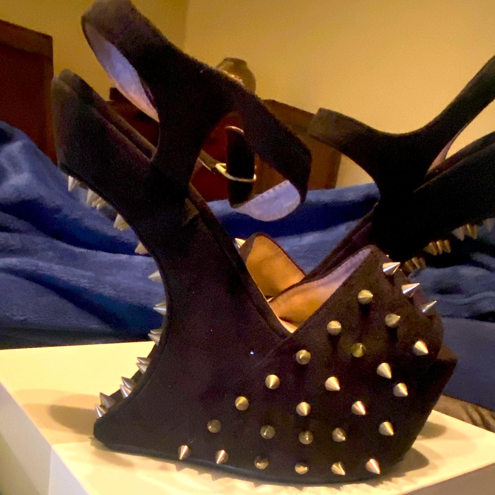 Black heel-less spiked heels size 10